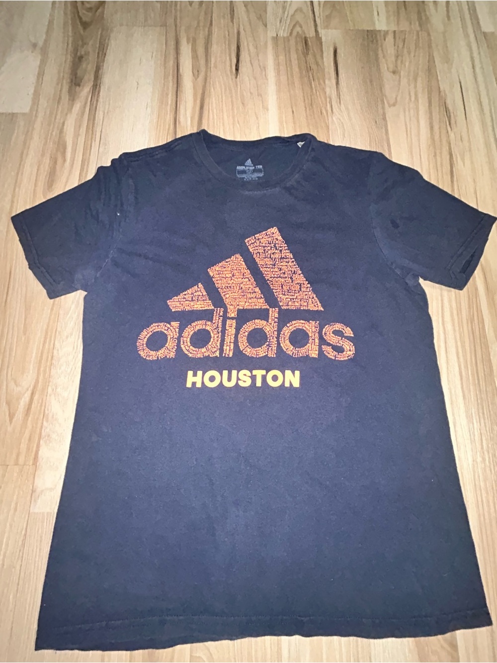 adidas navy Short-Sleeve Tee with Orange Logo and HOUSTON Text